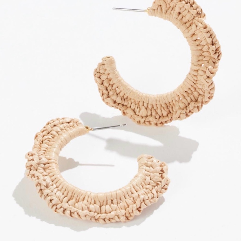 Lele Sadoughi Cream Woven Hoop Earrings